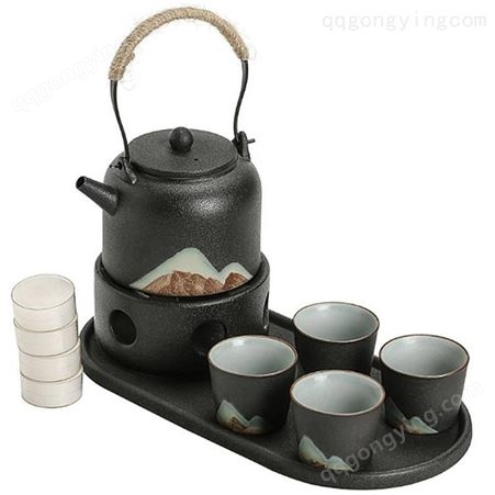 功夫陶瓷茶具套装 家用日式简茶茶具 远山黑釉茶具定制logo