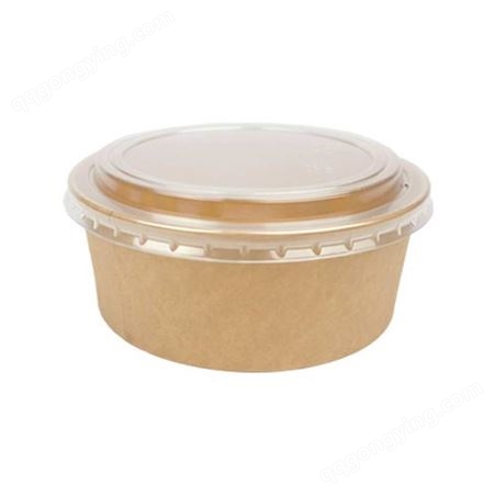 牛皮纸碗 圆形带盖 一次性餐盒 外卖水果打包盒 外卖打包盒 沙拉便当盒 汤碗定制