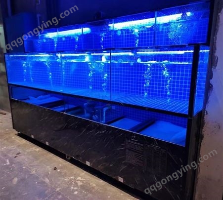 岳阳社区生鲜超市鱼缸定做 饭店酒店海鲜池 海鲜玻璃缸设计定制工厂