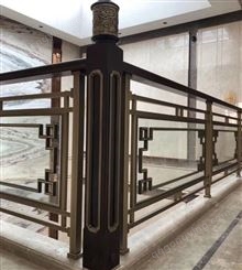 中式铜楼梯玻璃护栏 四合院栏杆简极风格铜扶手夹玻璃