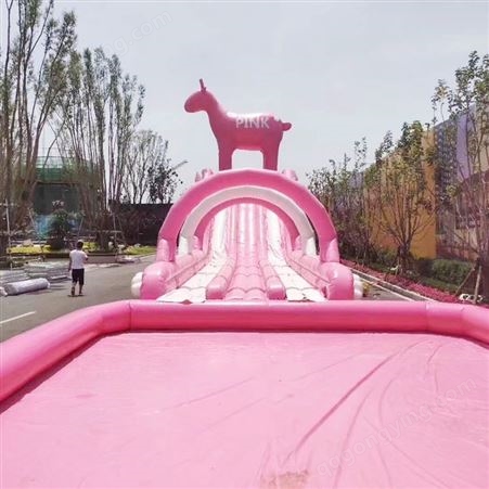 粉色充气组合滑梯 富贵小子室外大型游乐场设备