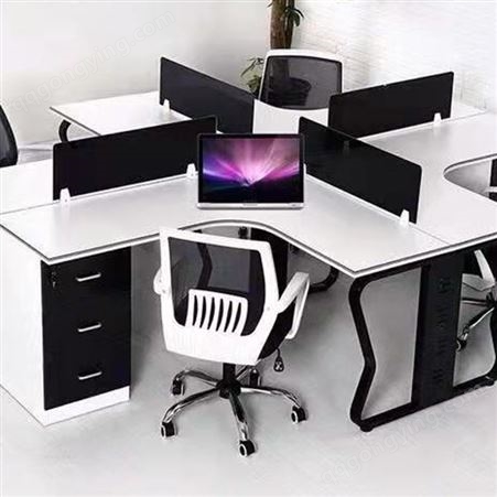 职员办公桌 简约现代 白色屏风 工作位卡座双四人 桌椅组合定制