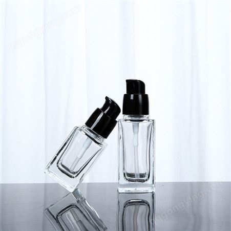 厂家供应 精华瓶 粉底液瓶 化妆品分装瓶 方形按压隔离霜瓶 玻璃瓶 可印logo
