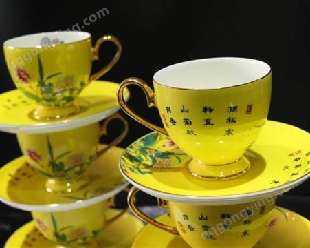 手绘花纹茶具套装 三壶六杯 家用下午茶 陶瓷茶盘托整套