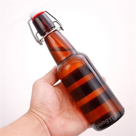 卡扣酒瓶密封罐棕色玻璃瓶圆形茶色密封果酒奶茶瓶
