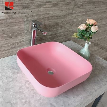 现代家装粉色人造石方形台上盆 可安装在各种台面上