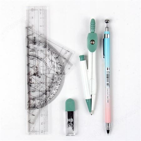 天卓圆规套尺组合装8件套自动铅笔式可换芯画圆活动铅直尺量角器