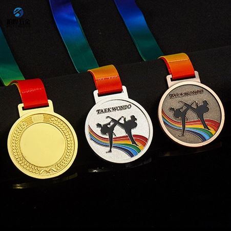 跆拳道比赛金银铜奖牌 学校体育活动金属荣誉纪念奖章挂牌